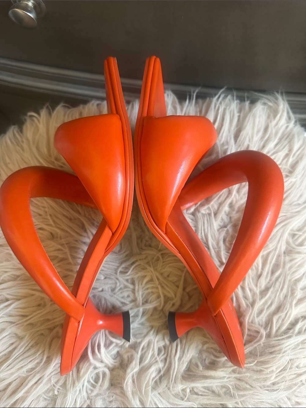 JW PEI Orange Padded Crossover Pointed Mules - Picture 4 of 7